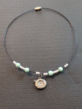 Delicate Mint Pearl Pendant Choker Necklace